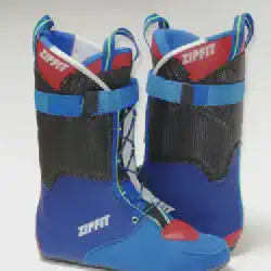 Blue and red ZipFit boot liners with black mesh and blue straps.